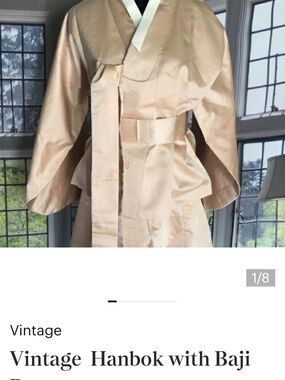 Peach Satin Hanbok Jacket and Baji Set.